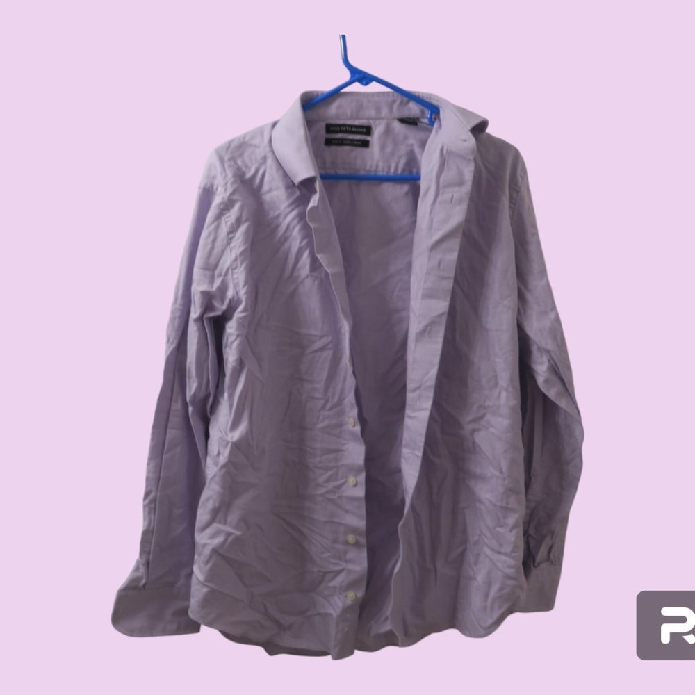 Saks 5th Avenue men's slim fit coupe etroite shirt in light purple size 16 34/35